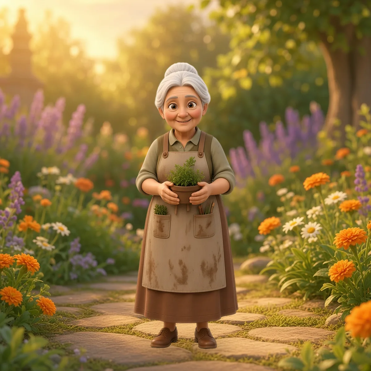 Oma Liesel, gezeichnet als Kräuterlinge-Figur
